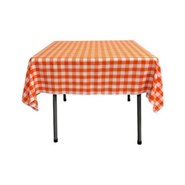 Imagem de LA Linen Toalha de mesa quadrada xadrez de poliéster 132 x 132 cm, laranja e branco