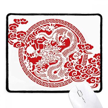 Imagem de Mousepad abstrato de dragão vermelho chinês borda costurada tapete de borracha para jogos