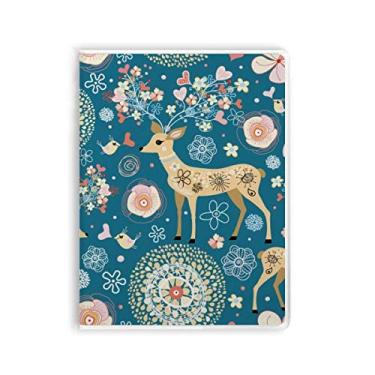 Imagem de Diário de capa macia com estampa de cervo floral azul para decoração de animais