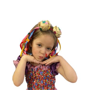 Imagem de Tiara Arquinho Luxo Festa Junina com Mini Chapéu de Palha e Fitas Coloridas São João Arraia Quermesse