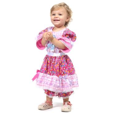 Imagem de Vestido Bebê Caipira Rosa Roupa Festa Junina Baby com Culote