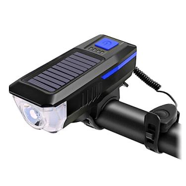 Imagem de Farol De Bike LED Recarregável USB Com Energia Solar E Buzina - Até 200m Para guidão PREMIUM DUPIN (Azul)