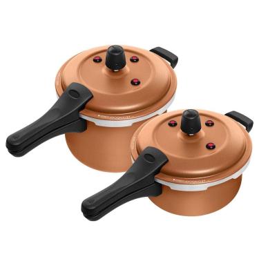 Imagem de Kit Panela De Pressão 3 Litros E 5 Litros Antiaderente Fecho Externo Cobre Patolux