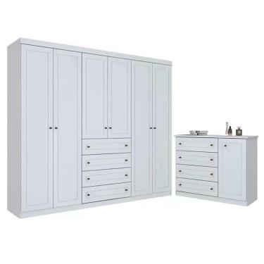 Imagem de Jogo de Quarto com Roupeiro 6 Portas e Cômoda Americano - Móveis Henn