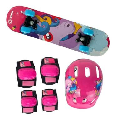 Imagem de Kit Skate Infantil Completo + Acessórios de Proteção Capacete Joelheira Cotoveleira Meninas CKS Toys