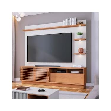 Imagem de Estante Home Colibri Campeche com Porta Deslizante, Spots de Led, 200 cm de Largura, Ideal para TV de Até 70”