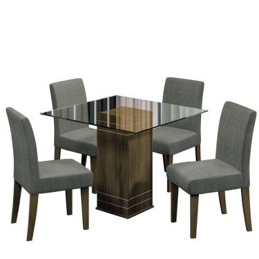 Imagem de Conjunto De Mesa Sala de Jantar Com Tampo De Vidro 1m Onix 4 Cadeiras Trieste Cedro / Mascavo Dobuê