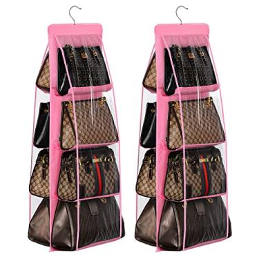 Imagem de Lirex Pacote com 2 bolsas para pendurar para armário, 8 bolsos organizador de armazenamento de bolsa Oxford organizador de armário de pano Oxford para armário de família quarto, dobrável e ajuste universal, rosa