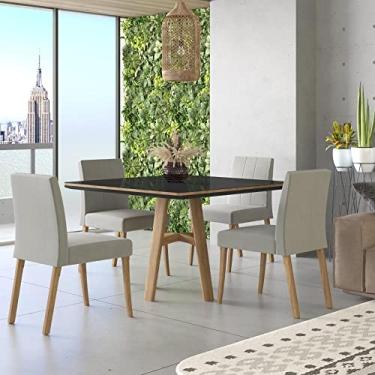 Imagem de Conjunto Sala de Jantar Mesa 110x110cm Vidro com 4 Cadeiras Ágata Cristal Tradição Móveis Naturalíssimo/preto/cinza