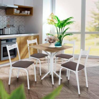 Imagem de Mesa Pequena Para Cozinha 4 Cadeiras Branco Carvalho Ash Shop Jm