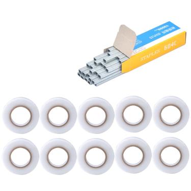 Imagem de Smart-Feather Conjunto de cônico com 2 fitas, 1 grampeador, máquina de amarrar à mão, ferramenta de amarrar para plantas, agricultura, jardim, videira, tapete, máquina de encadernação à mão, tapete de jardim para tomate uva (consumíveis brancos)