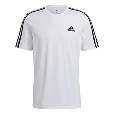 Imagem de adidas Camiseta masculina Essentials com 3 listras, preto/branco, PP, Branco/preto, G