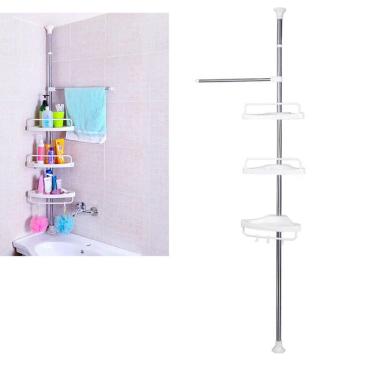 Imagem de Organizador Banheiro Prateleira de Canto Suporte Inox Box Gancho Ajustavel Shampoo Condicionador Multiuso