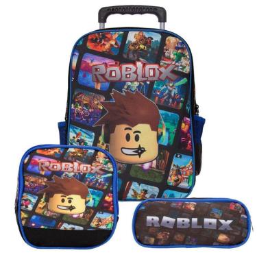 Imagem de Mochila Masculina Infantil Roblox Rodinhas Lancheira Estojo