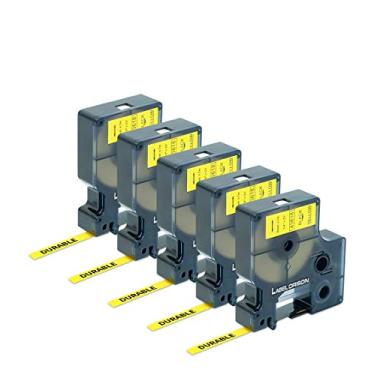 Imagem de Label Orison -43618 Substituir para Dymo Standard D1 fita adesiva preta sobre amarela para LabelManager 210D, 1/4 polegada x 23 pés (6 mm x 7 m), 5 cartuchos