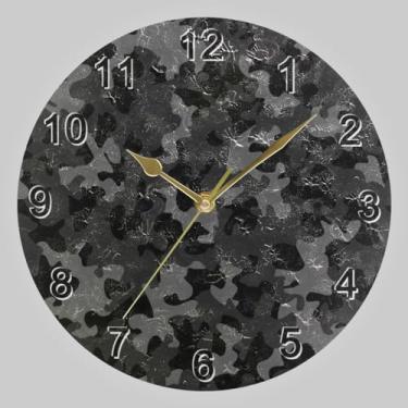 Imagem de CHIFIGNO Relógios de parede redondos camuflados cinza preto, relógios de parede decorativos operados por bateria, relógios de parede modernos decorativos de 25 cm