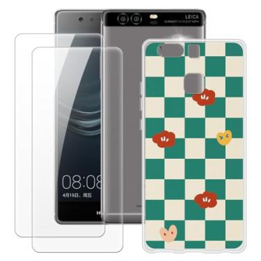 Imagem de MILEGOO Capa para Huawei P9 + 2 peças protetoras de tela de vidro temperado, à prova de choque, capa de TPU de silicone macio para Huawei P9 (5,2 polegadas)