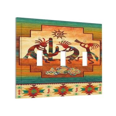 Imagem de Southwestern American Kokopelli 3 Gang Placa de interruptor de luz decorativa tripla alternância placa de parede placa de parede soquete elétrico dimer placa de interruptor