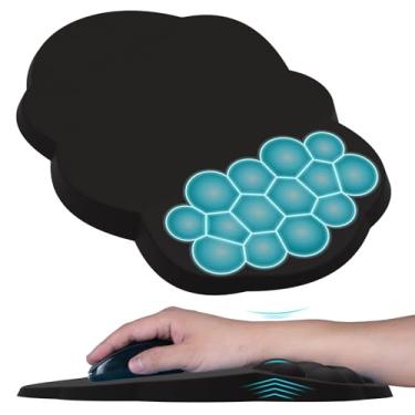 Imagem de Mouse Pad Ergonômico com Apoio de Pulso Nuvem, Almofada Grande para Mouse com Espuma de Memória, Design de Massagem e Base Antiderrapante em PU(Tecido Preto)