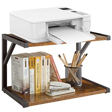 Imagem de IBUYKE Suporte para impressora de mesa de 2 níveis, prateleira de armazenamento organizadora de mesa multifuncional, prateleira de impressora para fax, scanner, arquivos, livros, marrom rústico