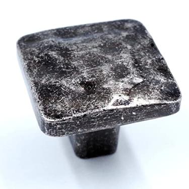 Imagem de Jetland Puxadores quadrados martelados - pacote com 6, prata envelhecida, maçanetas de 3,5 cm, puxadores quadrados rústicos fundidos sólidos para móveis de mesa de cabeceira de cômoda, HT0612OS30
