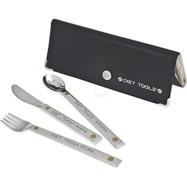 Imagem de Godinger Diet Tools Utensílios de mesa para controle de porção de perda de peso – Conjunto de 3 peças de colher, garfo e faca com estojo de armazenamento incluído