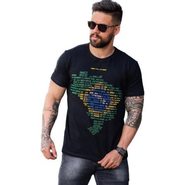Imagem de Camisa Volar Algodão Slim Fit Seleção Brasileira Camiseta Brasil Mapa Relevo Masculina-Masculino