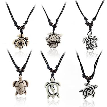 Imagem de COLORFUL BLING Conjunto de colares com pingente de tartarugas marinhas com símbolo de medalhão cordão de algodão ajustável Yin Yang havaiano surfista amuleto da sorte joia para mulheres homens Unix, cordão, resina