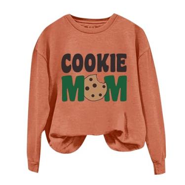 Imagem de Duobla Moletom feminino Mama gola redonda gráfico Cookie Mom moderno casual pulôver manga longa camisetas divertidas suéteres confortáveis, A-2-laranja, M
