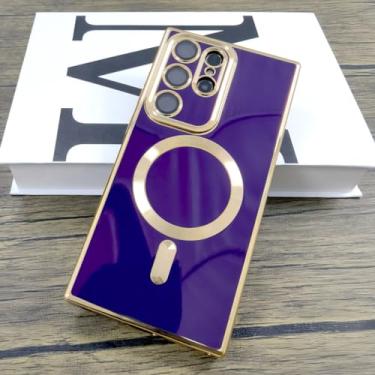 Imagem de Capa de silicone macio revestido para Samsung Galaxy S24 S23 S22 S21 Ultra Plus S 24 Carga sem fio com capa de lente de câmera, roxo escuro, para Samsung S21 Ultra