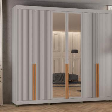 Imagem de Roupeiro Newton 6 Portas de Giro Puxador Marrom 100% Mdf Casamia CInza/Cinza/Marrom