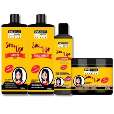 Imagem de Kit Completo Sou + Liso Shampoo e Condicionador 1L + Máscara Capilar 350g + Leave-in 300ml Tratamento Capilar Para Reparação de Danos em Cabelos Lisos