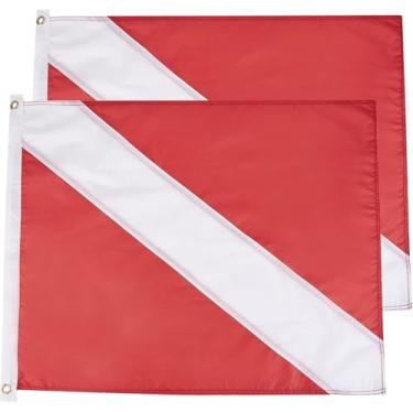 Imagem de MOPHOEXII 2 bandeiras de mergulho com laços de cordão de 50 x 61 cm - Nylon com costura dupla - Bandeiras de mergulho vermelhas e brancas para mergulho submarino mergulho livre, use com boia, boia,