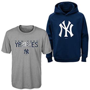 Imagem de MLB Juvenil 8-20 Poliéster Performance Logo Principal Moletom Moletom Moletom com Capuz e Camiseta Conjunto com 2 (GG 18/20, New York Yankees)