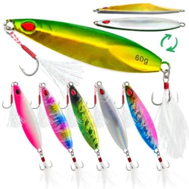 Imagem de FREGITO Jarros de pesca verticais de água salgada colher vertical para atum, pesca de atum, iscas artificiais para atum, garoupa, dente de cachorro, pargo, robalo, salmão/60 g, 80 g, 120 g (5 peças -