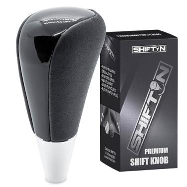 Imagem de Puxador de câmbio de engrenagem de madeira de couro SHIFTIN para Toyota Avalon Yaris 4Runner Land Cruiser Sienna Camry Solara Tacoma e Lexus ES300 ES330 GS300 GS400 GS430 SC300 SC400 (couro preto/preto piano)