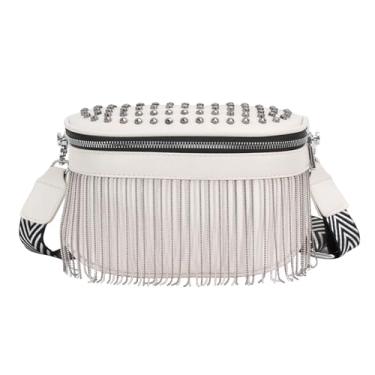 Imagem de Pochete feminina de couro sintético com borla de metal, bolsa de cintura, bolsa de ombro, transversal, 7000+ branco, one size, Tendência