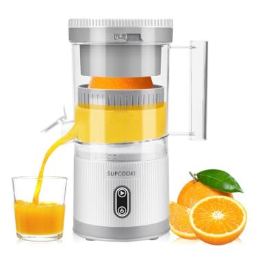 Imagem de Espremedor de frutas cítricas elétrico, máquina de suco recarregável com cabo USB e escova de limpeza, botão de toque, espremedor automático de laranja limão e toranja, espremedor portátil fácil de