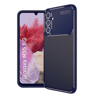 Imagem de Capa Capinha Anti Impacto Para Samsung Galaxy M35 5g Case Com Desenho Fibra De Carbono Shock Queda (Azul)