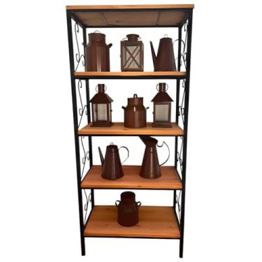 Imagem de Estante Grande 5 Prateleiras Ferro e Madeira Estilo Industrial