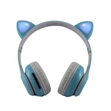 Imagem de Fone Bluetooth Sem Fio Headphone Gatinho com Microfone Embutido Para Música ou Gamer (Azul)