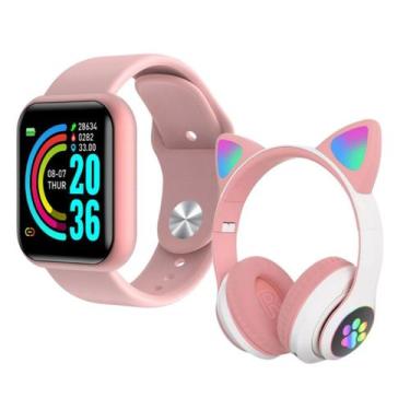 Imagem de Kit Fone Gatinho Bluetooth Led + Relogio Smart watch D20 - FitPro, ROS