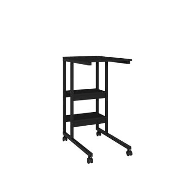 Imagem de Mesa Lateral de Apoio com Rodízios 3 Prateleiras para Sofá e Cama (Preto/Preto)