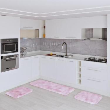 Imagem de Jogo Kit Tapete Cozinha Anti Derrapante 3 Uni Rosa Bebe - Tapetes Satu