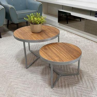 Imagem de Conjunto Mesa de Centro Redonda Dallas Amadeirado - BELI HOUSE, PRATA
