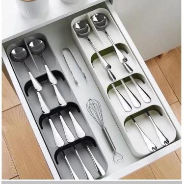 Imagem de Porta Talheres Organizador Compacto 5 Nichos Gaveta cinza - ORGANIZADO