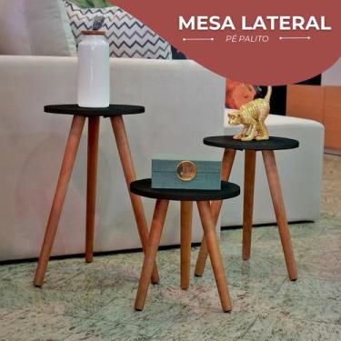 Imagem de Jogo De Mesas Trio Mesa Redonda Pé Palito Retro - KELAN, Preto