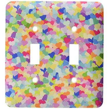 Imagem de 3dRose lsp_112897_2 Padrão de Confete Arco-íris Colorido Multicolorido Pequeno Amor Coração Design Romântico Interruptor Duplo