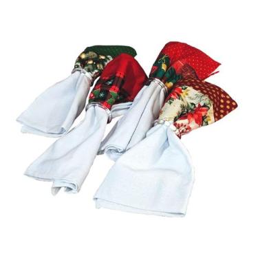 Imagem de Kit 4 Panos de Prato Natalinos 45x70cm Bordados para Cozinha Decorada 