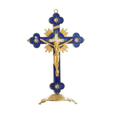 Imagem de KOMI Crucifixo de metal azul, Jesus católico de 12 cm destacável para casa, mesa, escritório, igreja, presentes cristãos